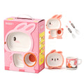 Adorable Pink Rabbit Kids Tableware Set – 5-Piece BPA-Free Bamboo Fiber Dinnerware with Partitioned Plate, Bowl, Cup & Utensils for Toddlers