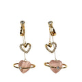 Pink Heart Planet Drop Earrings for Non-Pierced Ears - Gold Tone Rhinestone Clip-On Earrings