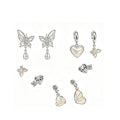 3 Pairs Butterfly & Heart Stud Earring Set – Silver CZ Rhinestone, Pearl Shell Heart Drop Earrings, Hypoallergenic Fashion Jewelry Gift Set for Women & Teens