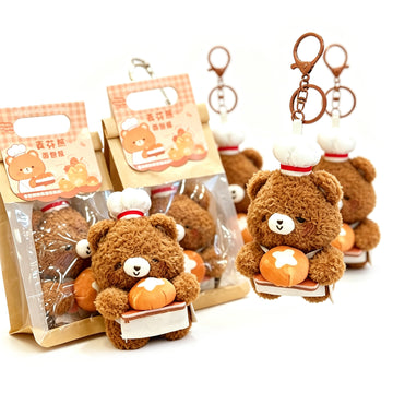 Chef Bear Plush Keychain with Apron & Bread – Soft & Adorable Bag Charm for Backpacks, Keys & Gifts