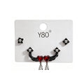 3-Piece Gothic Heart & Wing Earring Set - Gunmetal Black & Ruby Red Crystal Drop Earrings for Women