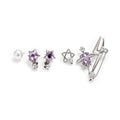 3 Pairs Celestial Star & Lightning Bolt Earring Set – Silver & Purple Crystal Studs, Pearl + Chain Drop Earrings, Y2K Aesthetic Jewelry Gift Set for Women & Teens