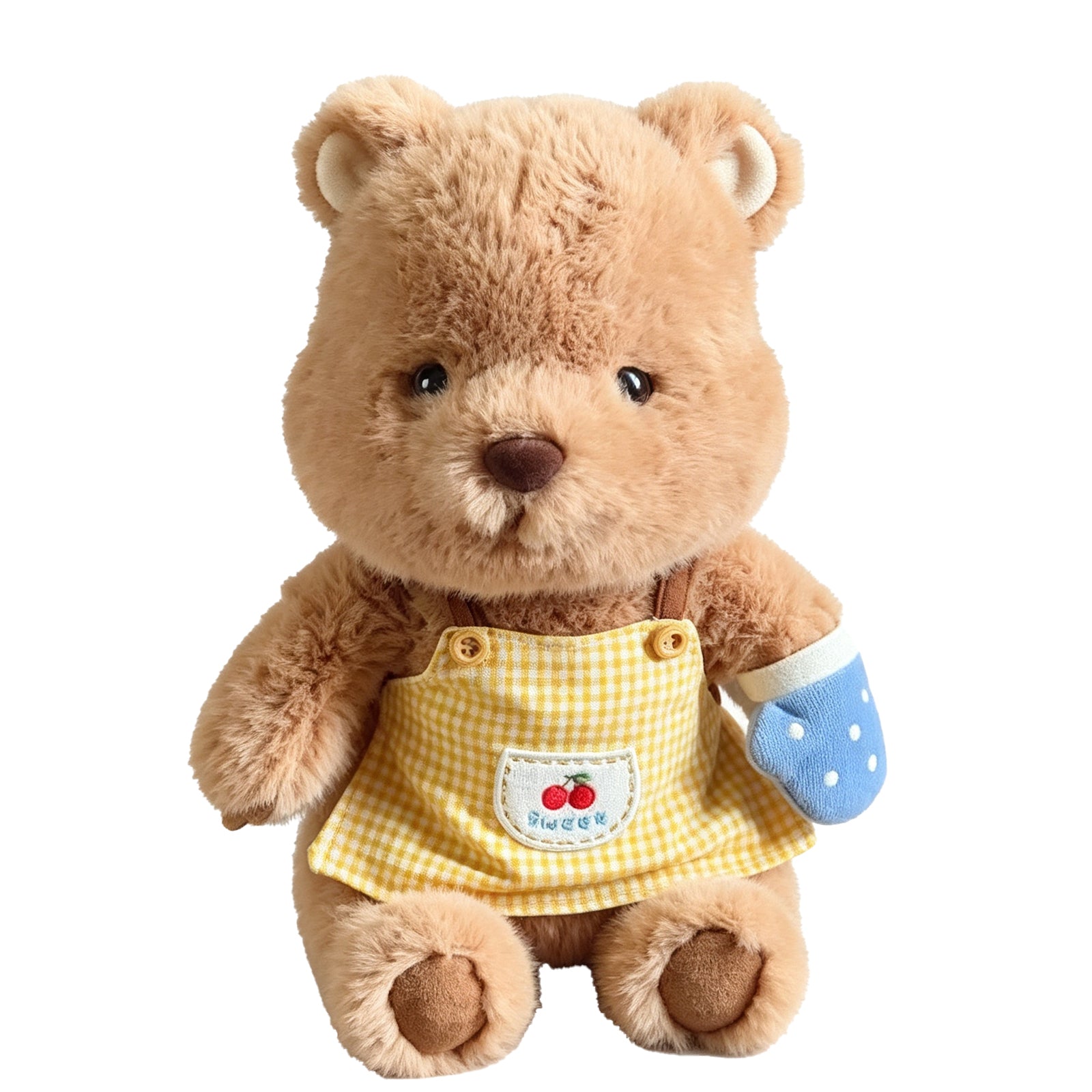 Sweet Baker Bear Plush Toy – Cute Teddy in Yellow Gingham Apron & Blue Oven Mitt, Soft Stuffed Animal Gift for Kids, Nursery Decor & Collectors (Beige)