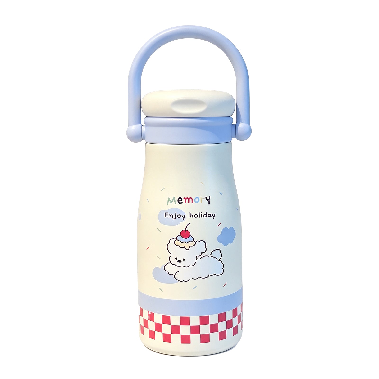 Kawaii "Enjoy Holiday" Insulated Tumbler – Cute Stainless Steel Water Bottle with Handle & Gradient Design for School, Office & Travel (Sunflower/Puppy/Cake Themes)