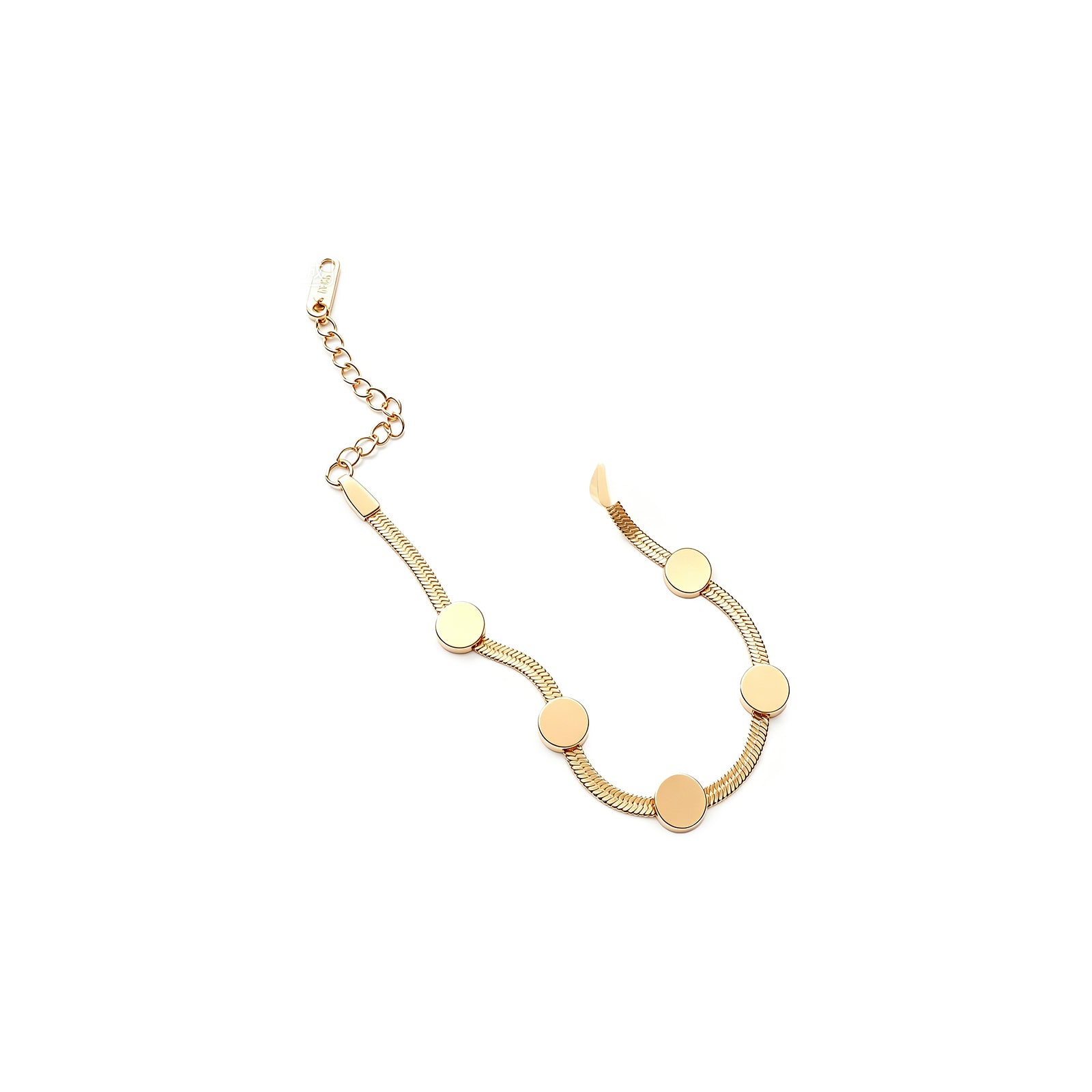 Gold-Tone Minimalist Disc Snake Chain Bracelet – Adjustable Geometric Charm Bracelet for Women, image 1