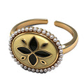 Vintage Gold Floral Cuff Ring with Faux Pearls – Adjustable Boho Statement Jewelry for Women