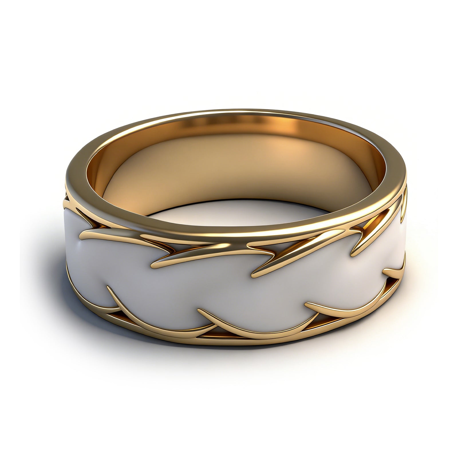 Elegant Gold & White Ceramic Band Ring – Modern Minimalist Wedding or Everyday Wear for Men & Women, image 1