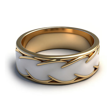 Elegant Gold & White Ceramic Band Ring – Modern Minimalist Wedding or Everyday Wear for Men & Women