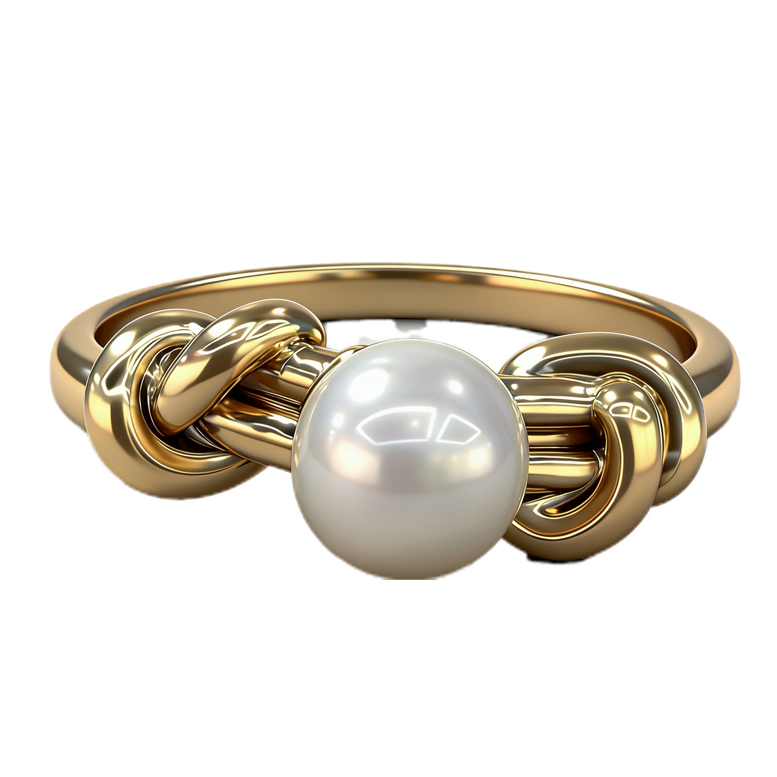 Elegant Gold-Tone Knotted Band Ring with Lustrous Pearl – Timeless Luxury Jewelry for Women, image 1
