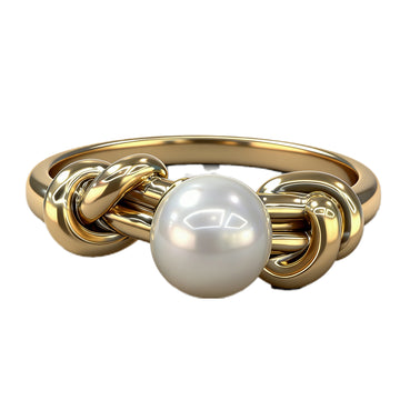 Elegant Gold-Tone Knotted Band Ring with Lustrous Pearl – Timeless Luxury Jewelry for Women