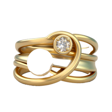 Intertwined Gold Multi-Band Ring with Solitaire Crystal – Elegant Layered Statement Jewelry for Women
