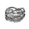 Futuristic Orbit Ring with Oval Crystal & Silver Beads – Avant-Garde Sculptural Jewelry