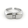 Modern Dual-Stone Open Ring with Polished Silver-Tone Band – Adjustable Minimalist Statement Jewelry for Women