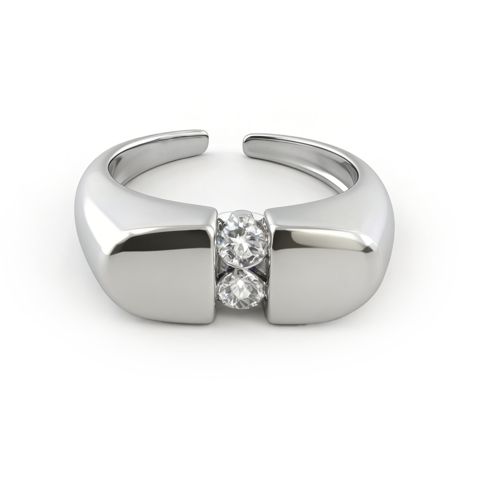 Modern Dual-Stone Open Ring with Polished Silver-Tone Band – Adjustable Minimalist Statement Jewelry for Women, image 1