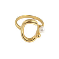 Modern Gold Open Ring with Lustrous Pearl Accent – Adjustable Minimalist Statement Jewelry for Women