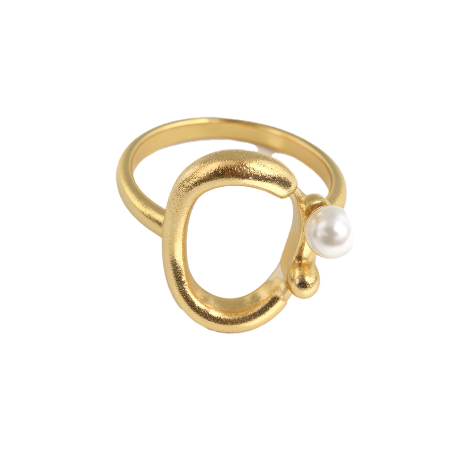 Modern Gold Open Ring with Lustrous Pearl Accent – Adjustable Minimalist Statement Jewelry for Women, image 1