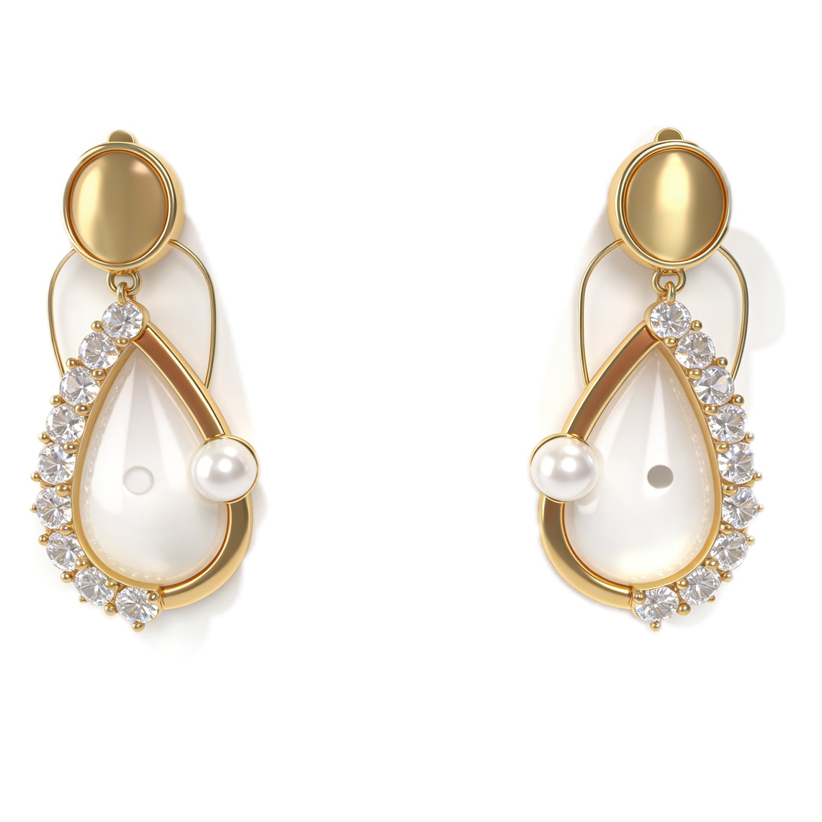 Elegant Teardrop Pearl & Crystal Drop Earrings – Gold-Tone Dangle Earrings for Women, image 1