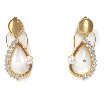 Elegant Teardrop Pearl & Crystal Drop Earrings – Gold-Tone Dangle Earrings for Women