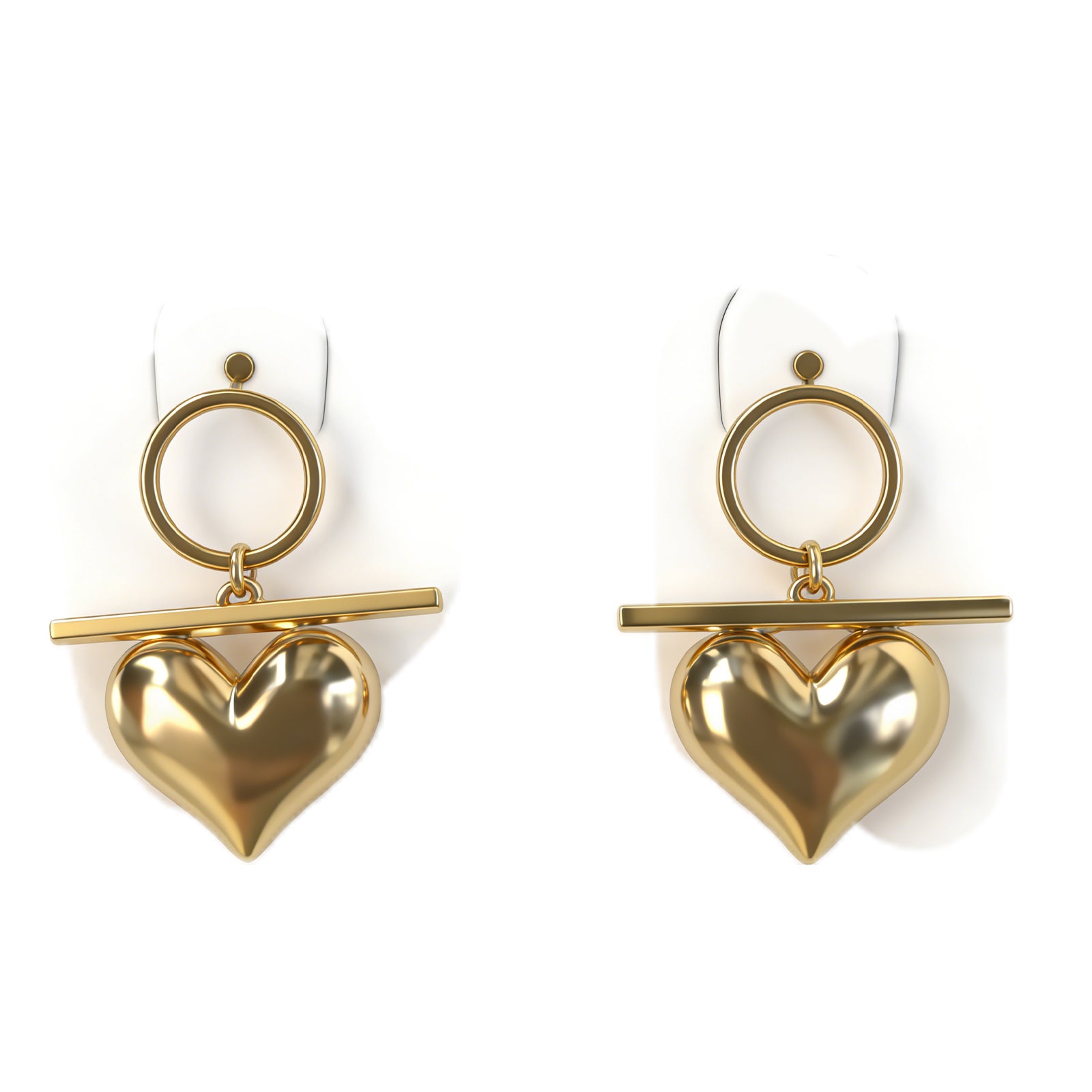Modern Geometric Gold Heart Drop Earrings – Minimalist Metal Dangle Earrings for Women, image 1