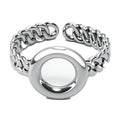 Bold Chain Link Statement Ring with Oversized Circular Center – Edgy Silver-Tone Adjustable Band for Women