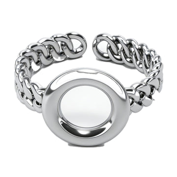 Bold Chain Link Statement Ring with Oversized Circular Center – Edgy Silver-Tone Adjustable Band for Women