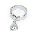 Minimalist Silver Heart Charm Ring – Polished Dangle Pendant Band for Women