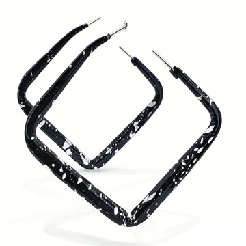 Modern Black & White Splatter Geometric Square Hoop Earrings – Bold Statement Jewelry for Women