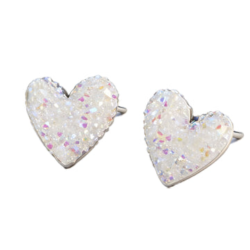 Iridescent Crystal Heart Stud Earrings – Sparkling Geometric Love Earrings for Women