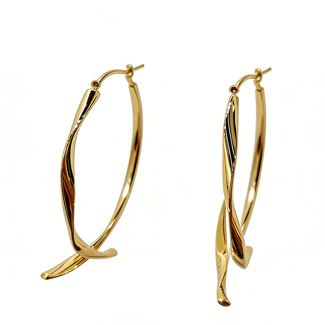 Elegant Gold-Tone Twisted Hoop Earrings – Fluid Sculptural Dangle Earrings for Women