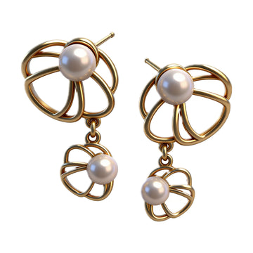 Golden Bloom & Pearl Drop Earrings – Elegant Intertwined Floral Dangle Earrings for Women