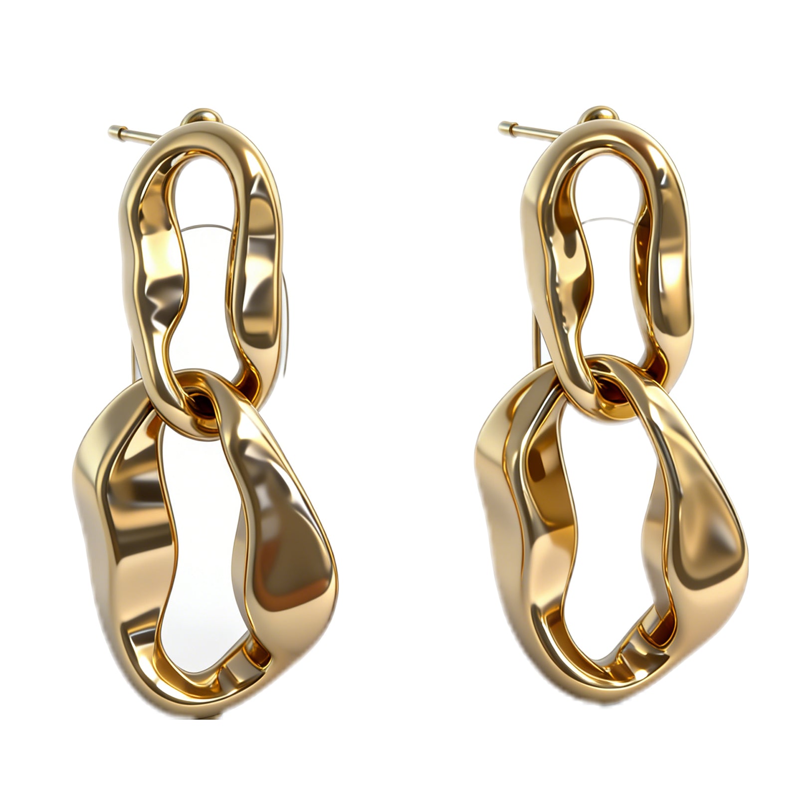 Liquid Gold Sculptural Link Earrings – Modern Organic Metal Drop Earrings for Women, image 1