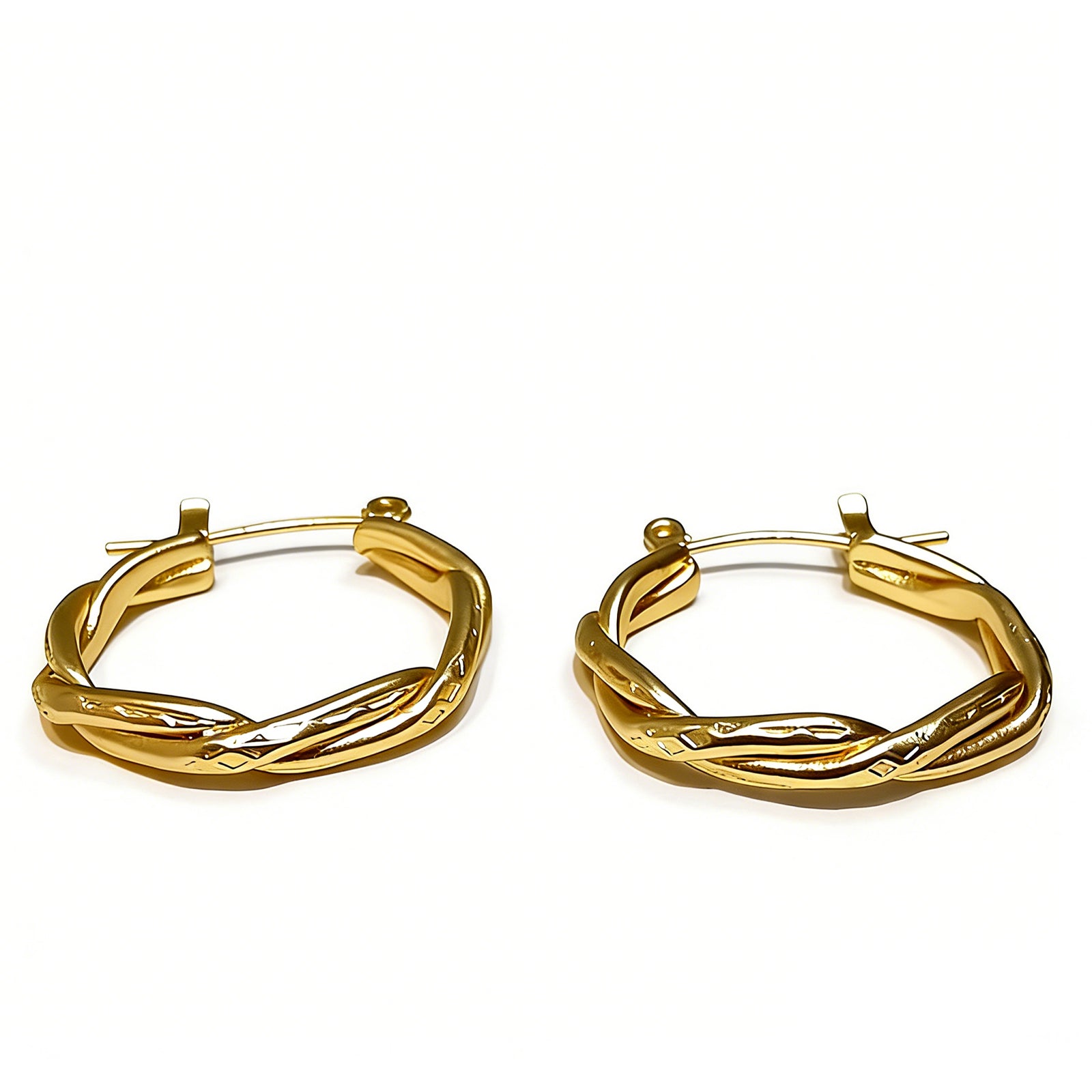 Twisted Rope Gold Hoop Earrings – Chunky Braided Metal Huggie Earrings for Women, image 1