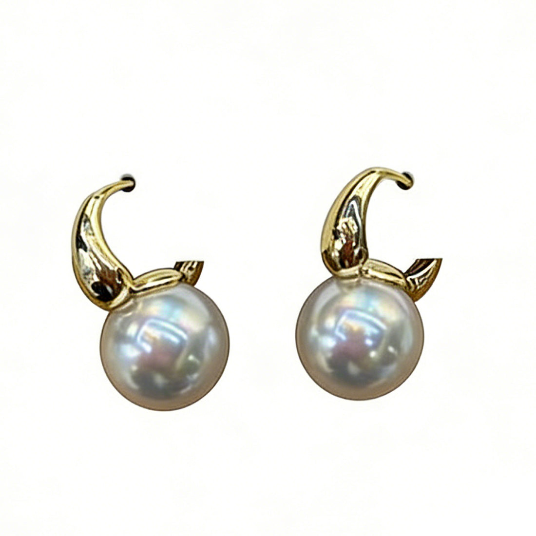 Celestial Moon & Pearl Drop Earrings – Gold-Tone Crescent Hoop with Lustrous Faux Pearl for Women
