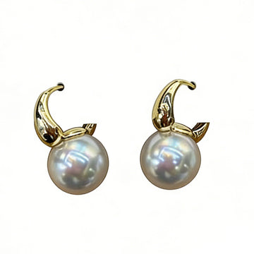Celestial Moon & Pearl Drop Earrings – Gold-Tone Crescent Hoop with Lustrous Faux Pearl for Women