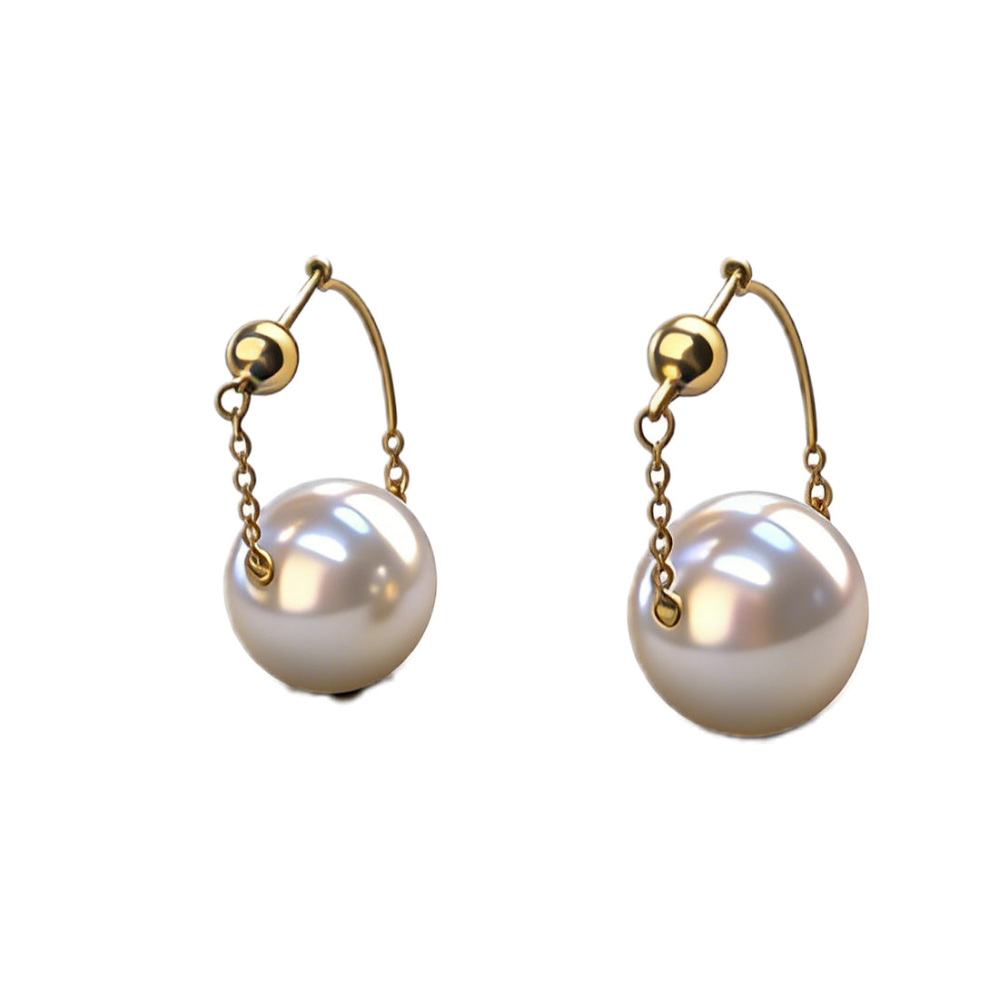 Luminous Pearl & Gold Chain Drop Earrings – Elegant U-Hook Dangle Earrings for Women