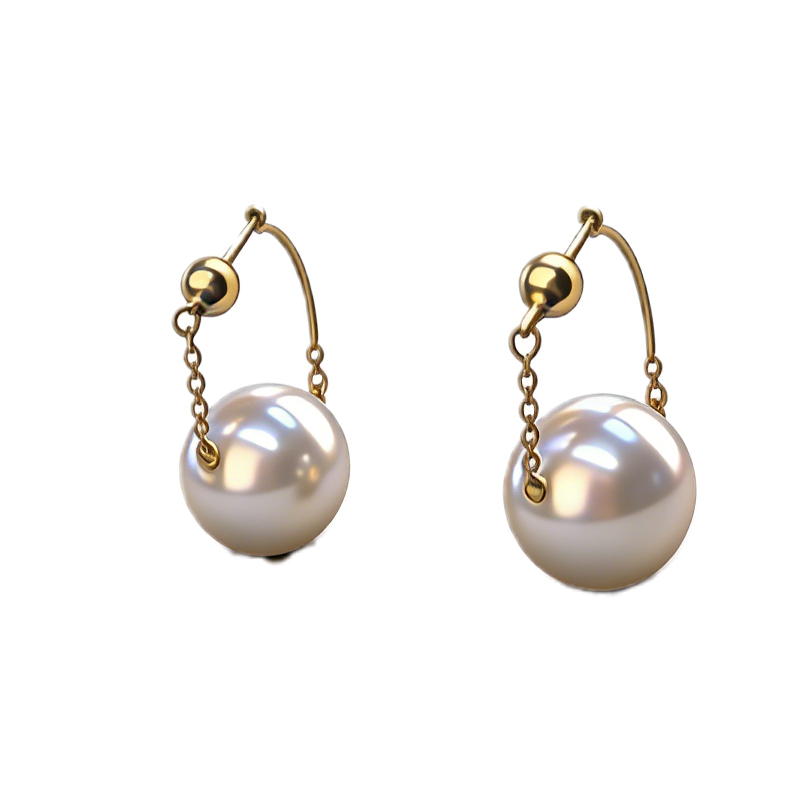Luminous Pearl & Gold Chain Drop Earrings – Elegant U-Hook Dangle Earrings for Women