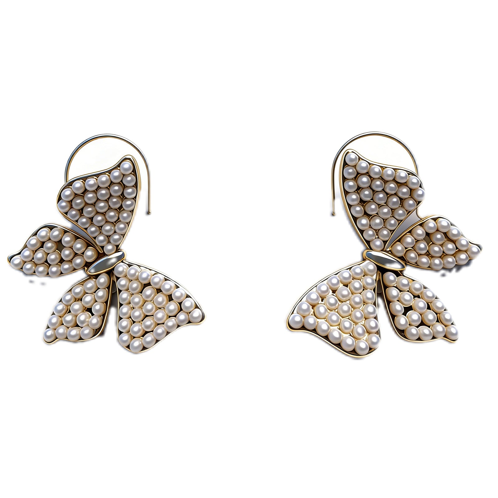 Baroque Pearl Bow Drop Earrings – Vintage-Inspired Gold-Tone Statement Dangles for Women, image 1