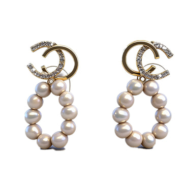 Luxury Crystal & Pearl Interlocking Hoop Earrings – Elegant Gold-Tone Dangle Earrings for Women