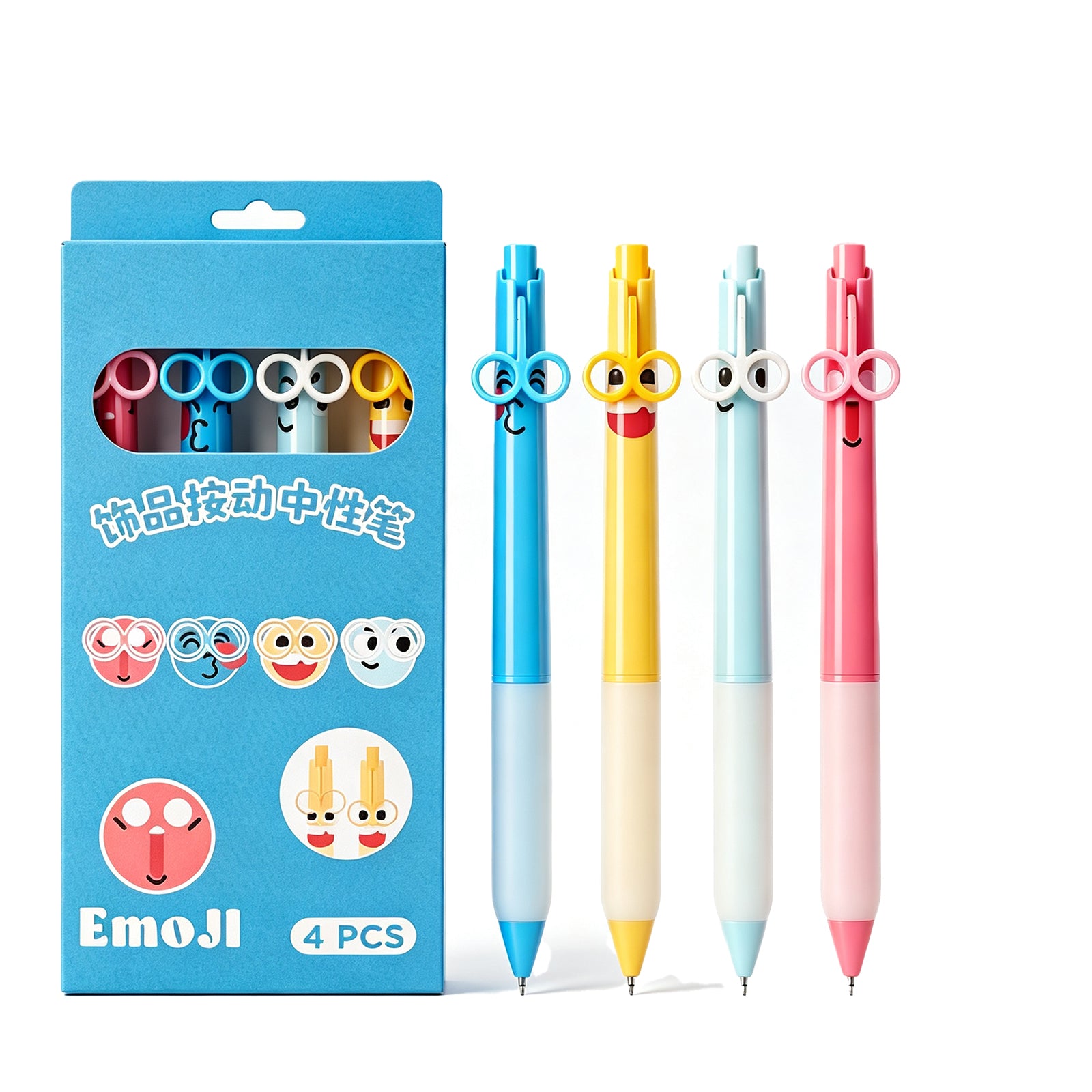 The Mood Maker Emoji Pen Set (4 Pcs) – Adorable Pastel Retractable Gel Pens with Switchable Funny Faces, Stress-Relief Writing Tools for Students & Planners