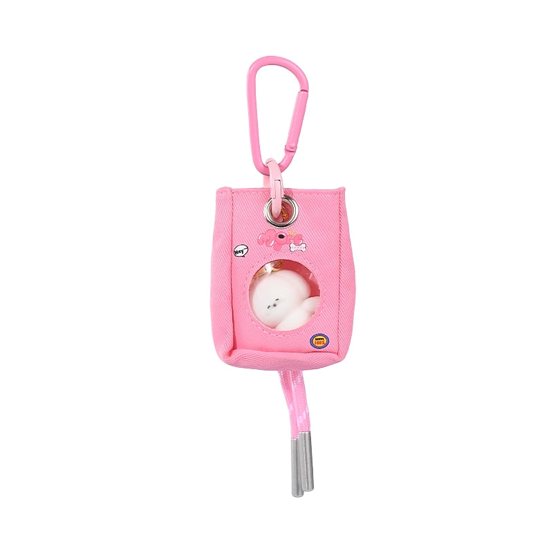 Transparent Mini Storage Bag with Plush Toy, Carabiner & Lanyard | Adorable Accessory for Bags, Keys & Backpacks