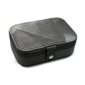 Modern Geometric Travel Jewelry Case – Portable Vegan Leather Organizer Box with Snap Button, Gradation Design for Necklaces, Rings & Watches (Ice Blue / Noir Black)