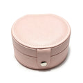 Round Portable Travel Jewelry Box – Premium Vegan Leather Earrings & Rings Organizer Case with Snap Clasp, Tangle-Free Storage for Necklaces (Cream White / Blush Pink)
