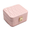 Quilted Square Travel Jewelry Box – Elegant Vegan Leather Organizer with Gold Clasp, Premium Storage Case for Rings, Necklaces & Watches (Cream White / Blush Pink)