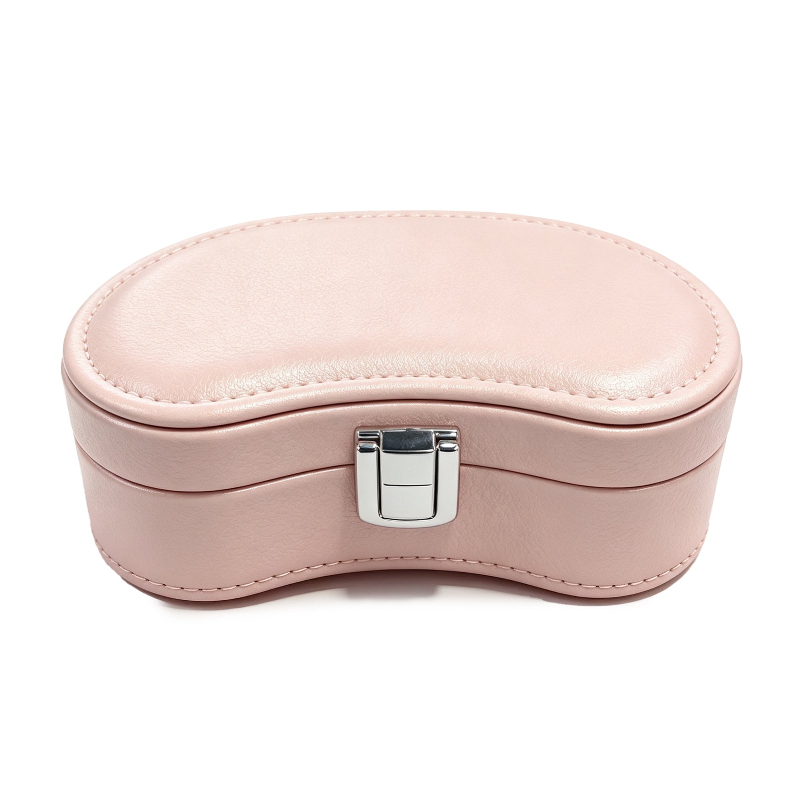 The Petit Bijoux Jewelry Case – Elegant Kidney Bean-Shaped Mini Jewelry Travel Box in Soft Pink & White, Your Daily Essentials, Neatly Stored