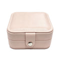Square Vegan Leather Jewelry Box – Minimalist Travel Jewelry Organizer with Magnetic Snap Clasp, Portable Storage for Rings, Earrings & Necklaces (Blush Pink / Noir Black)