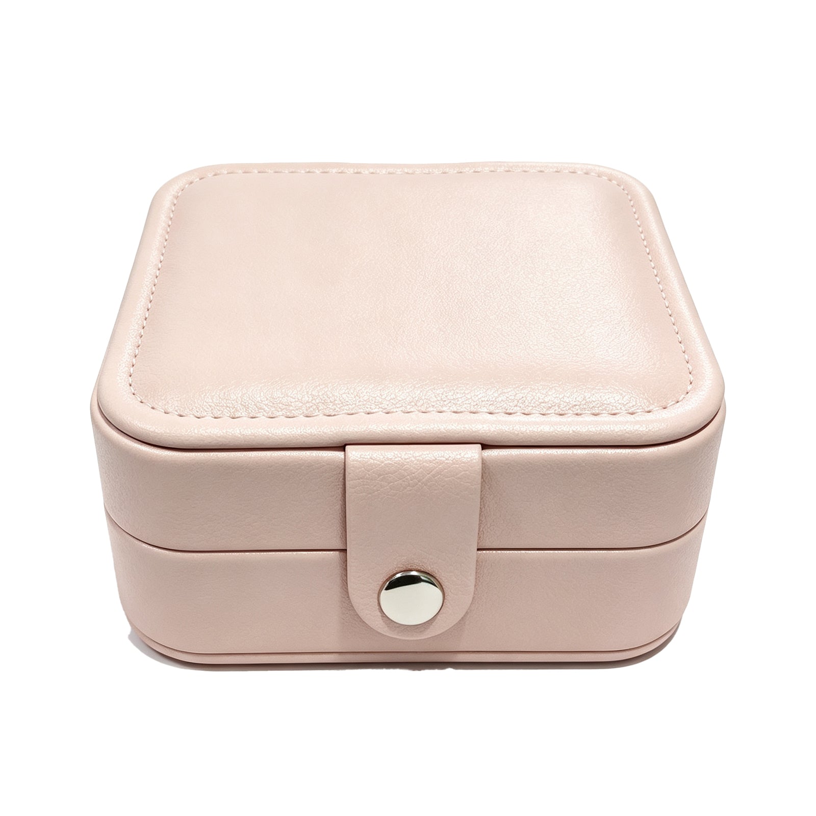 Square Vegan Leather Jewelry Box – Minimalist Travel Jewelry Organizer with Magnetic Snap Clasp, Portable Storage for Rings, Earrings & Necklaces (Blush Pink / Noir Black)