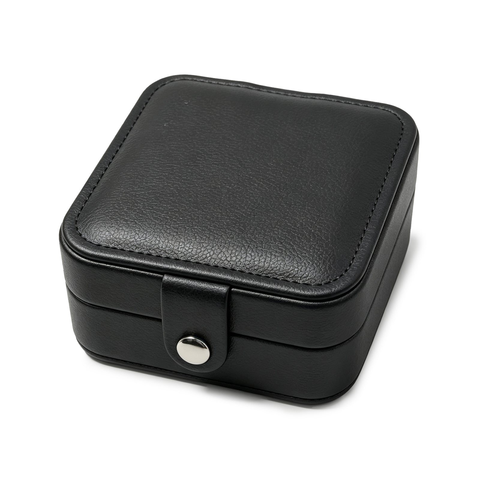 Square Vegan Leather Jewelry Box – Minimalist Travel Jewelry Organizer with Magnetic Snap Clasp, Portable Storage for Rings, Earrings & Necklaces (Blush Pink / Noir Black)