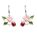 Whimsical Pink Flower & Ladybug Drop Earrings - Cute Enamel Pearl Dangle Earrings for Women
