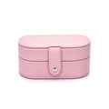 Oval Travel Jewelry Box – Minimalist Vegan Leather Jewelry Organizer with Snap Clasp, Soft-Touch Portable Case for Rings, Earrings & Necklaces (Cream White / Blush Pink)