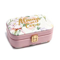 Floral "Always in Love" Jewelry Box – Portable Vegan Leather Travel Jewelry Organizer with Gold Clasp, Floral Print Storage Case for Rings, Earrings & Necklaces, Gift for Her